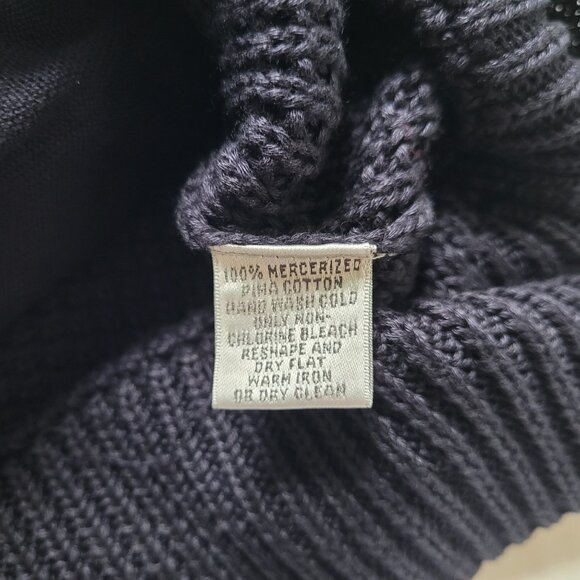 Talbots Navy Double Breasted Knit Coat Sweater Italian Yarn Pima Cotton Sz S - Picture 6 of 13